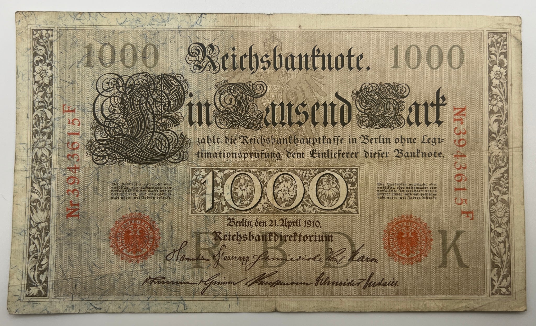 1910 GERMANY 1000 GERMAN MARKS BANKNOTE DEUTSCHLAND REICHSBANKNOTE MAR ...