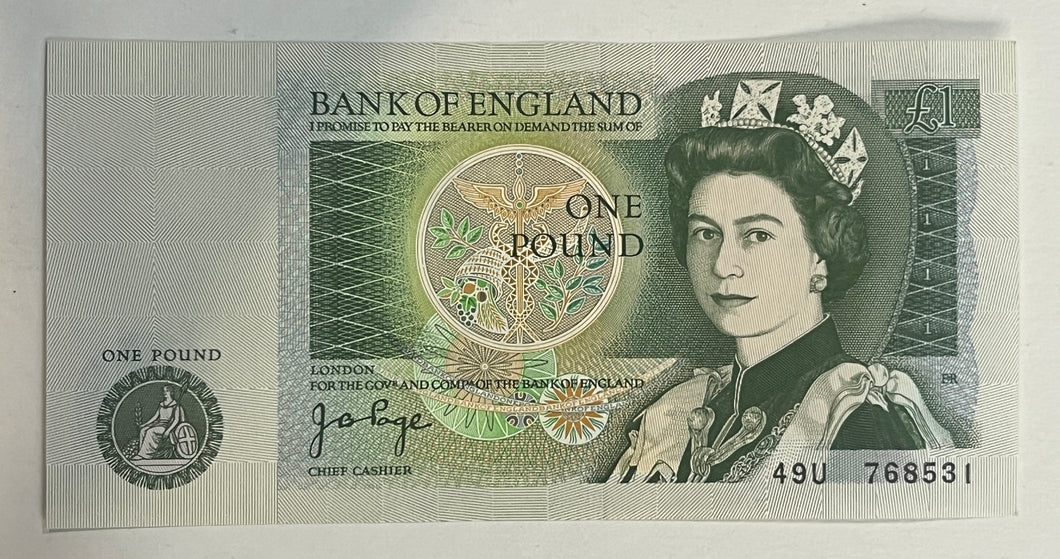 English One Pound Banknote - Sir Isaac Newton (Chief CashierJ B Page) Near Mint