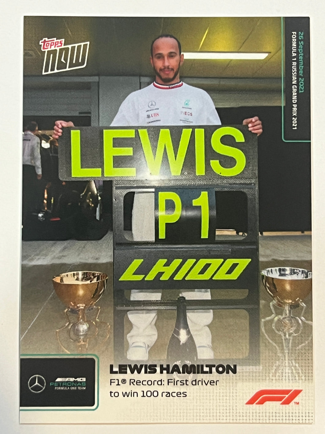 Lewis Hamilton Mercedes 2021 Topps Now Formula 1 F1 Card #55 Record 100 Wins