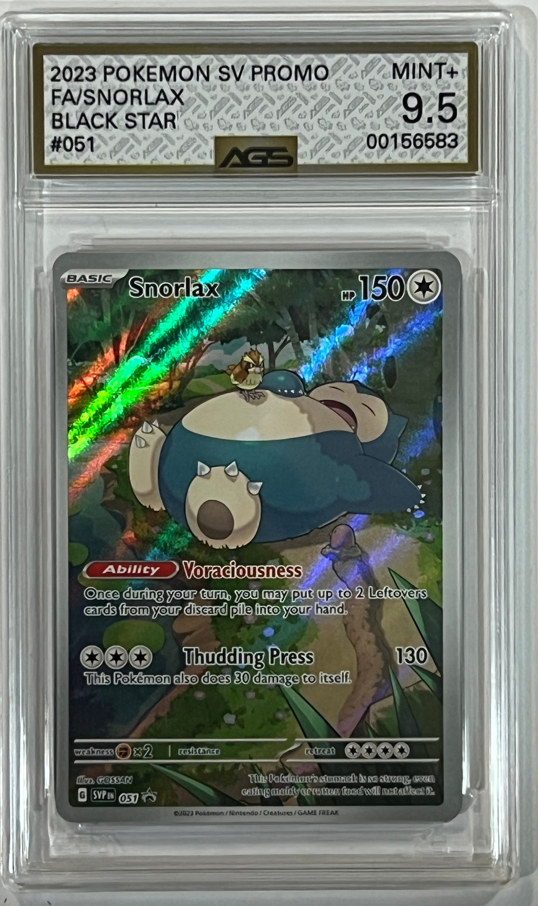 Snorlax POKEMON CENTER 2022 Pokemon Scarlet and Violet Promos 051 AFS 9.5 Mint +