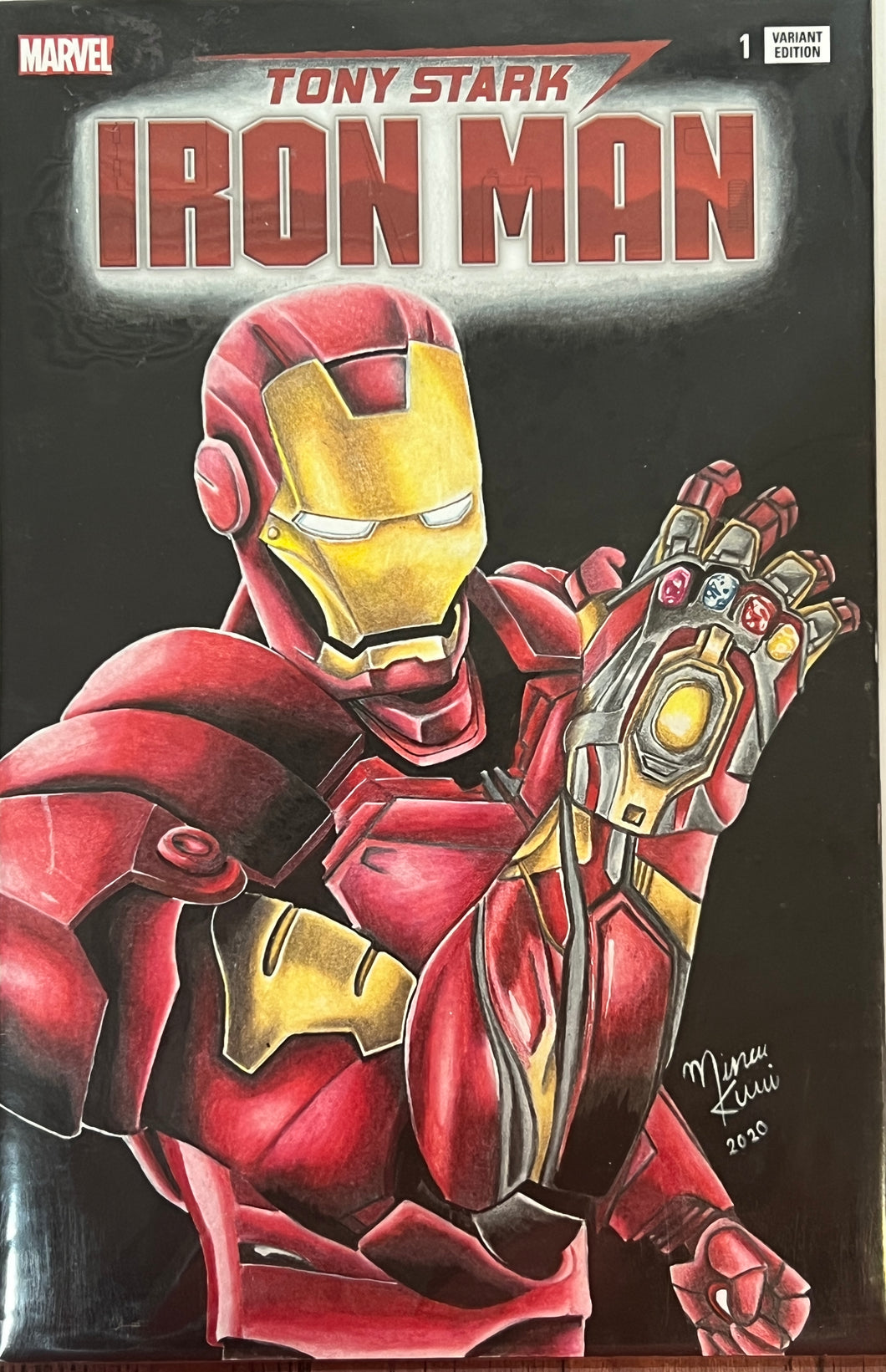 Tony Stark Iron Man #1 (Blank cover with Iron man Original Art) signed and sketched by Marvin Law