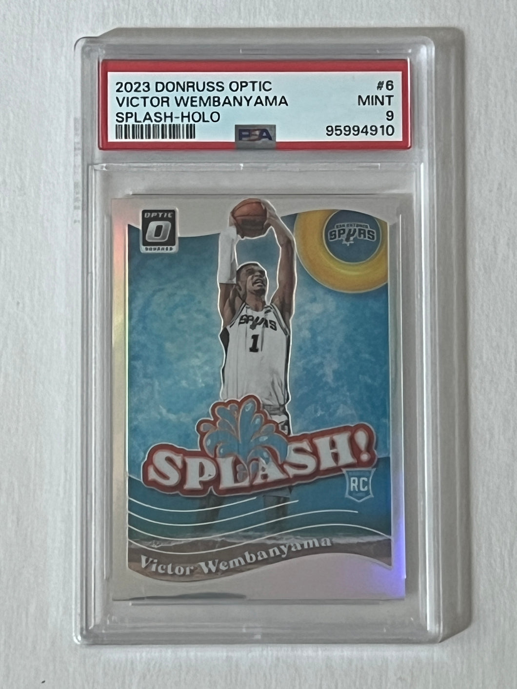 2023-24 Donruss Optic Victor Wembanyama Splash! Holo Prizm Rookie RC #6 PSA 9