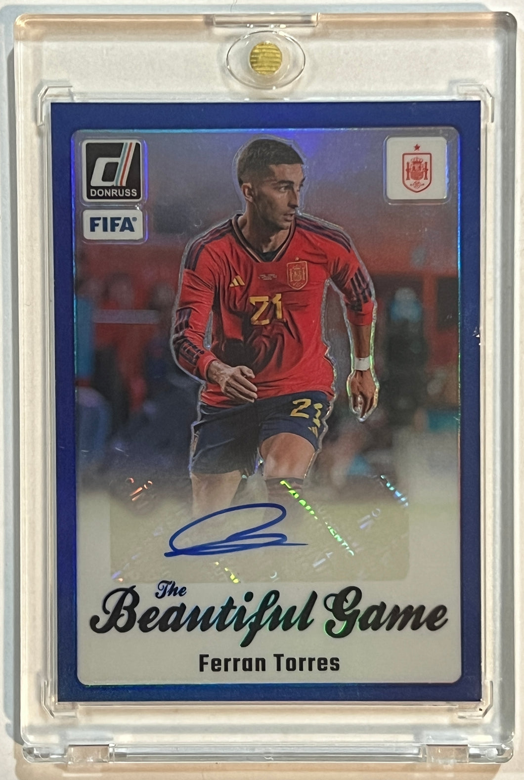 2023-24 Panini Donruss Ferran Torres The Beautiful Game Blue Prizm Auto #37/99