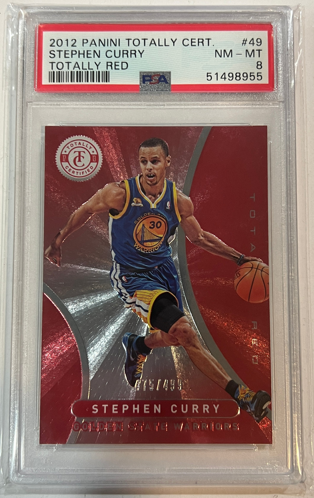 2012 Panini Totally Certified Totally Red Stephen Curry Warriors /499 PSA 8