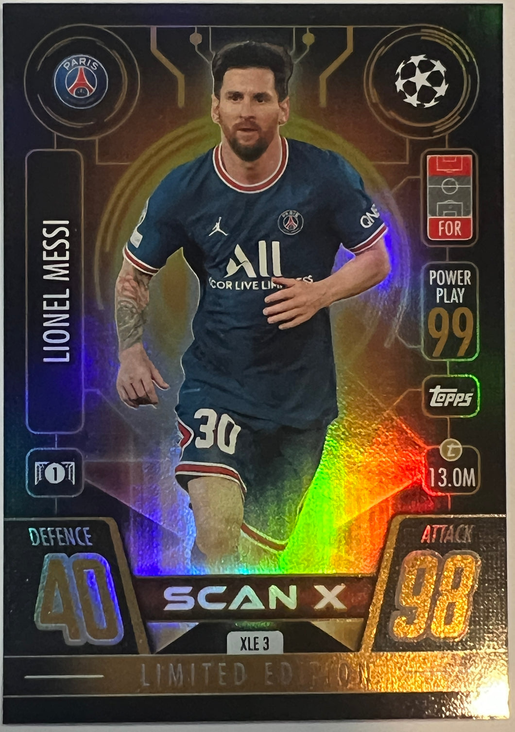 Lionel Messi XLE 3 Scan X 2021-22 Topps UCL Match Attax Extra PSG Rare Insert