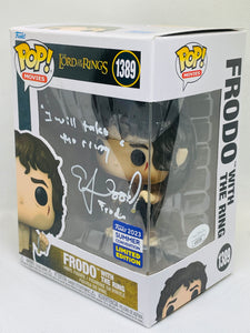 Frodo with Ring 1389 Lord off the Rings 2023 Summer convention Funko Pop signed by Elijah Wood with quote