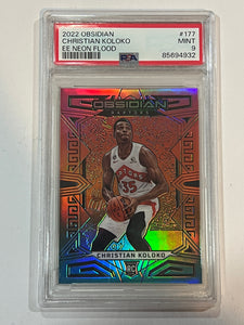 2022-23 Obsidian Electric Etch Neon Flood #177 Christian Koloko RC Rookie PSA 9