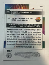 Load image into Gallery viewer, 2023-24 Topps Finest Robert Lewandowski Sky Blue Refractor #109 159/275 Barcelona
