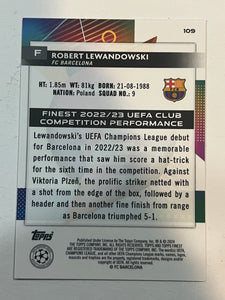 2023-24 Topps Finest Robert Lewandowski Sky Blue Refractor #109 159/275 Barcelona