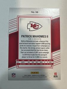 2022 Donruss Elite Patrick Mahomes II Base Card #38 Chiefs