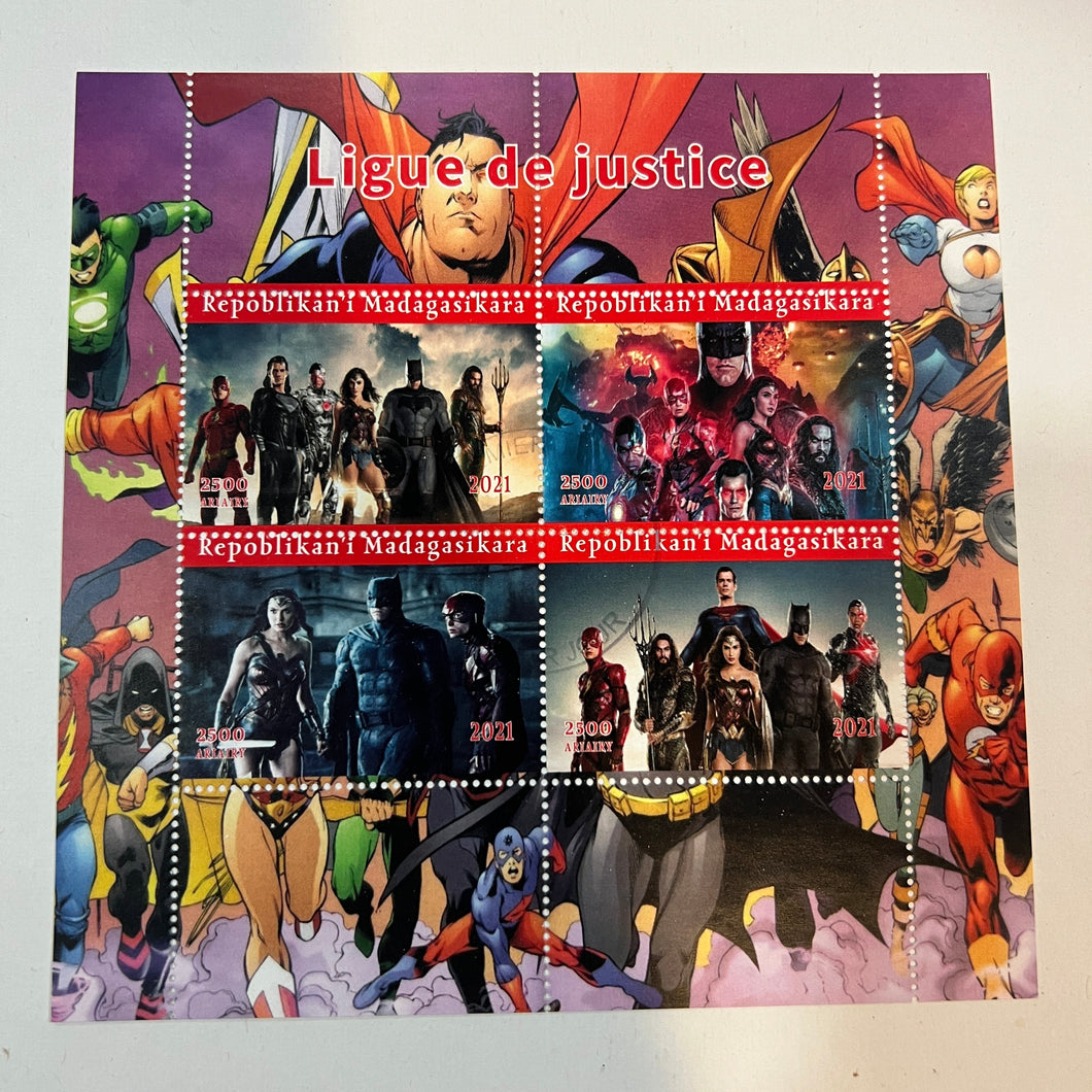 Madagascar Superheroes Stamps 2021 CTO Justice League Batman Superman 4 stamp Mini Sheet