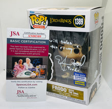 Load image into Gallery viewer, Frodo with Ring 1389 Lord off the Rings 2023 Summer convention Funko Pop signed by Elijah Wood with quote
