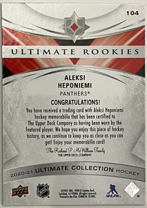 2020-21 UD Ultimate Collections Aleksi Heponiemi Rookie Jersey #597/649