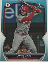 Load image into Gallery viewer, 2023 Bowman Draft Chase Davis 1st Prospect Sky Blue #39/499 Cardinals
