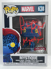 Load image into Gallery viewer, Mystique 638 Marvel Special Edition Funko Pop signed by Rebecca Romjin in red paint pen with character name
