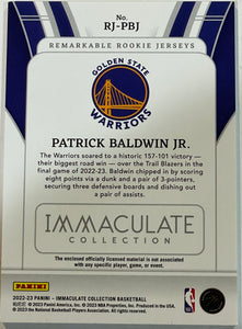 2022-23 Immaculate Patrick Baldwin Jr. Remarkable Rookie Jerseys #03/99 Warriors