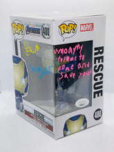 Load image into Gallery viewer, Rescue 480 Avengers Endgame Funko Pop signed by Lexi Rabe with character name Morgan and inscription (JSA CoA)
