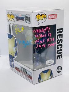 Rescue 480 Avengers Endgame Funko Pop signed by Lexi Rabe with character name Morgan and inscription (JSA CoA)