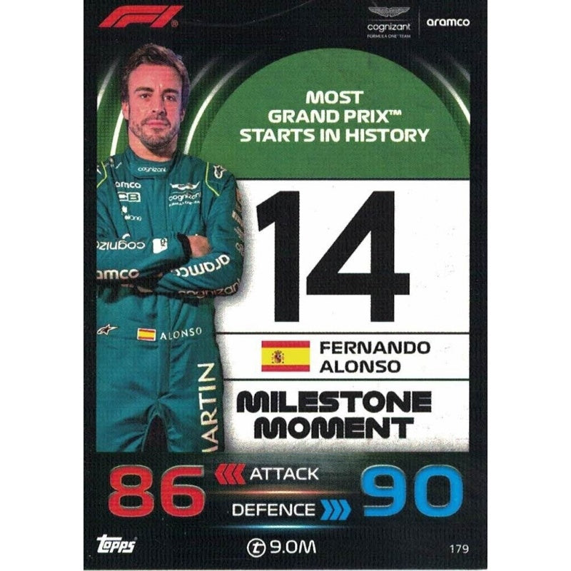 2023 - Turbo Attax - Trading Card - Fernando Alonso - Milestone Moments - Most Grand Prix Starts in History - Card 179