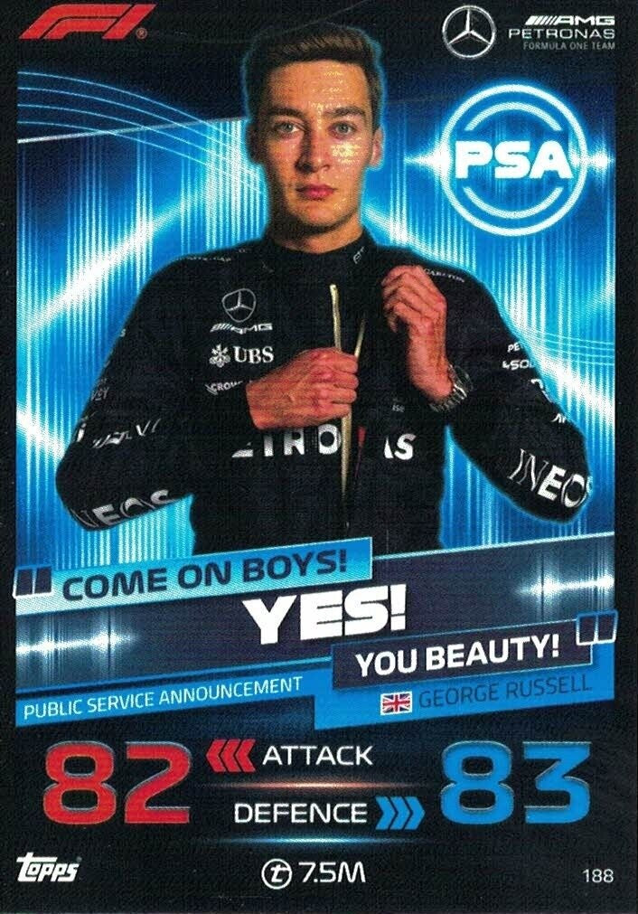 2023 - Turbo Attax - Trading Cards - PSA - George Russell - Come On Boys! Yes! You Beauty! - Card 188