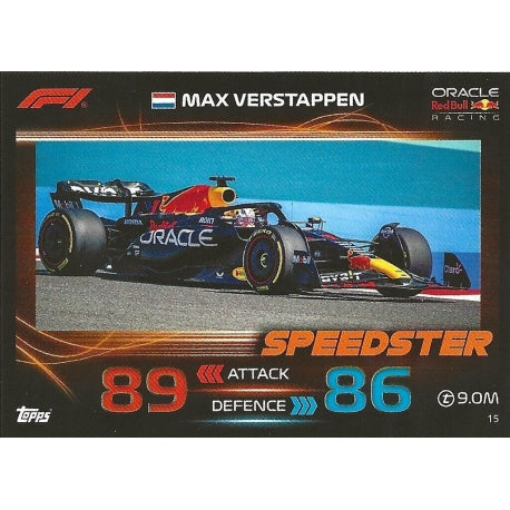 Trading Card of Max Verstappen - F1 Speedster from the base series from with number 15 from Red Bull team from official collection Topps Turbo Attax 2023.