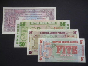 BRITISH MILITARY ARMED FORCES SPECIAL VOUCHERS SET OF FOUR NOTES UNCIRCULATED