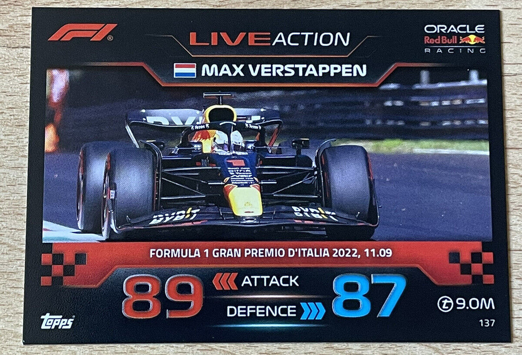 Topps F1 Turbo Attax 2023 Max Verstappen Red Bull Live Action Number 137