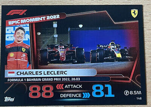 2023 - Turbo Attax - Trading Card - Charles Leclerc - Epic Moment - Bahrain Grand Prix 2022, 20.03 - Card 148